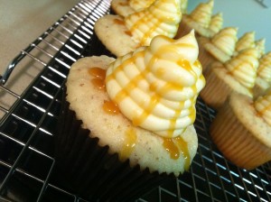 Almond Almond cake with white chocolate buttercream and salted caramel drizzle.